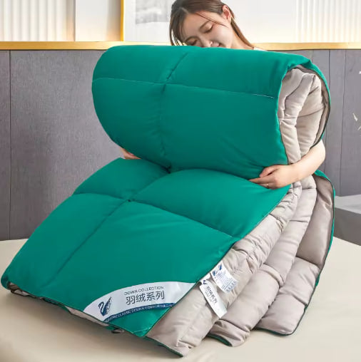 Driftkropin Plush Quilted Green-Gray Duvet - Similar to Goose Down, Lightweight, Warm, Full Thick Comforter Blanket for Winter/Fall/Spring