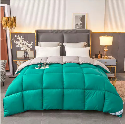 Driftkropin Plush Quilted Green-Gray Duvet - Similar to Goose Down, Lightweight, Warm, Full Thick Comforter Blanket for Winter/Fall/Spring